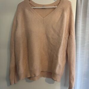 Garnet Hill Women's Blush Pink 100% Cashmere V-Neck Sweater